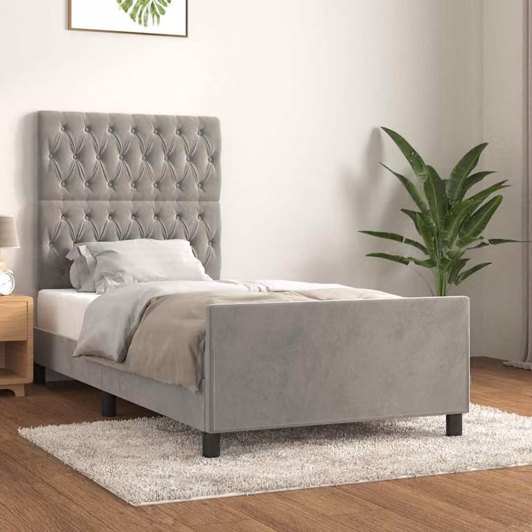 vidaXL Giroletto senza Materasso in Velluto Grigio con Struttura in Legno L/P/H: 100 x 200 x 128 cm