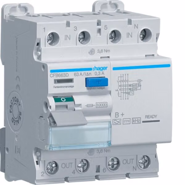 Hager FI-SCH. 3P+N 10KA 63A 300MA B+ (CFB663D)