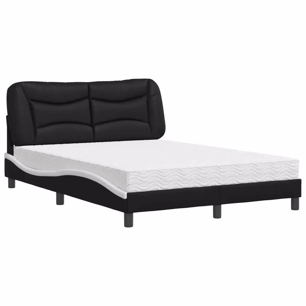 Letto con Materasso Hvar vidaXL in Similpelle Nero e Bianco L/P/H: 140 x 190 x 145 cm – 2
