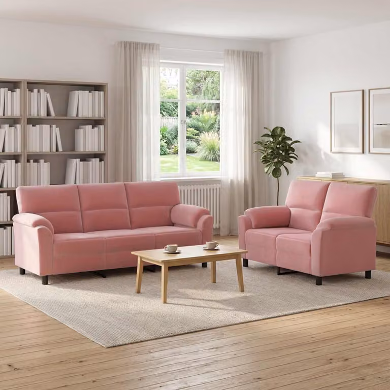 Set di 2 divani moderni vidaXL in velluto rosa con struttura in metallo e cuscini inclusi