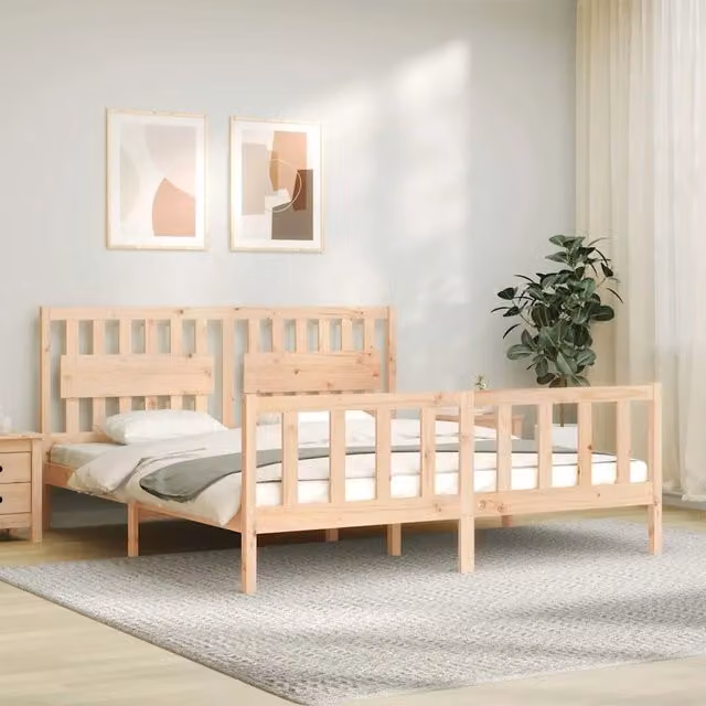 Letto Super King Size con Testiera in Legno Massello di Pino vidaXL L/P: 180 x 200 cm