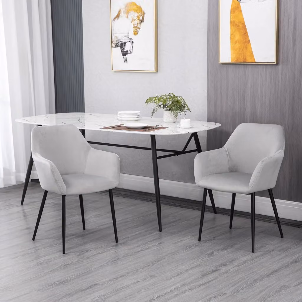 Set di 2 sedie imbottite GIORDANOSHOP in tessuto effetto velluto grigio con gambe in metallo, stile scandinavo, L: 54 cm, P: 57 cm, H: 80 cm – 2