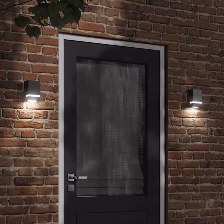 Set di 2 Applique da Esterno vidaXL in Acciaio Inossidabile e Plastica, Colore Nero, Design Moderno Quadrato, Montaggio a Parete, Protezione IP44