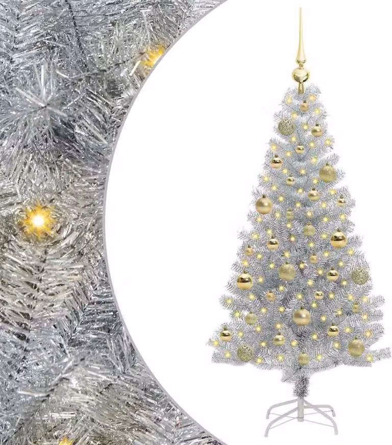Albero di Natale con 150 LED con supporto Argento 120 cm PET