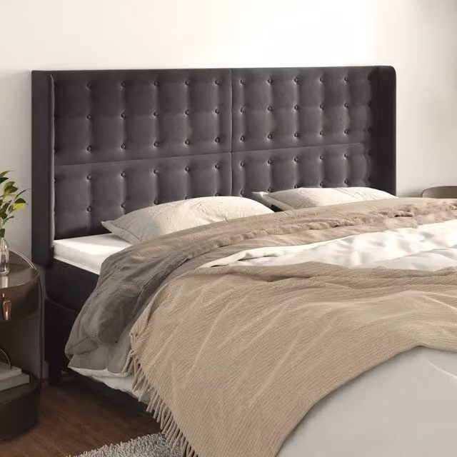 Testiera ad orecchio vidaXL in velluto grigio scuro L: 163 cm, P: 16 cm, H: 118/128 cm