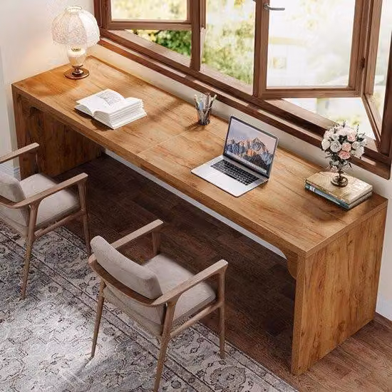 Scrivania computerizzata di altezza standard – Scrivania per due persone – Tavolo da conferenza – Tavolo marrone – Lunghezza e larghezza: 180 x 59 cm – Struttura robusta in legno e metallo
