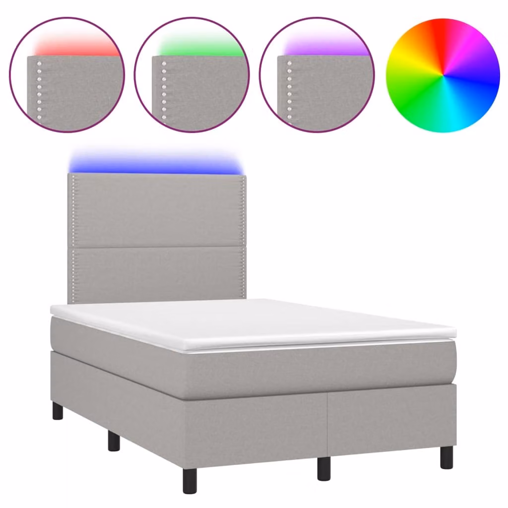 Letto a Molle Materasso e LED Grigio Chiaro 120x200 cm Tessuto