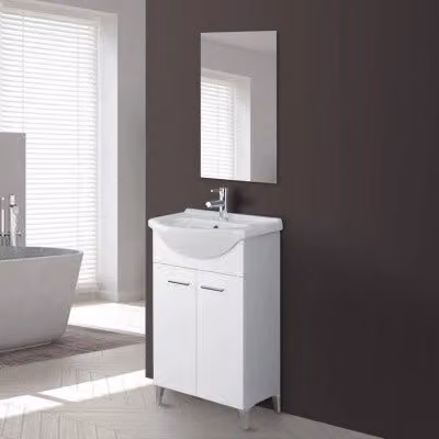 Mobile bagno a terra Feridras Desya bianco lucido con lavabo e specchio