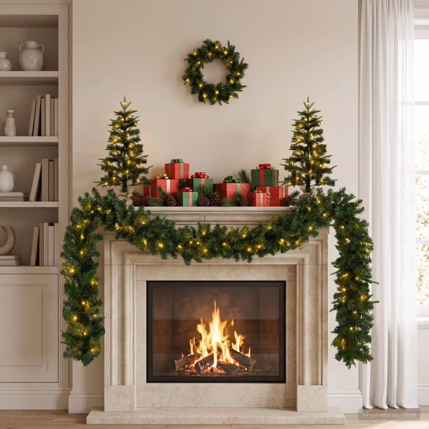 Set di mini albero di Natale, altezza 45 cm, 125 luci a luce calda, realizzato in PVC e PE