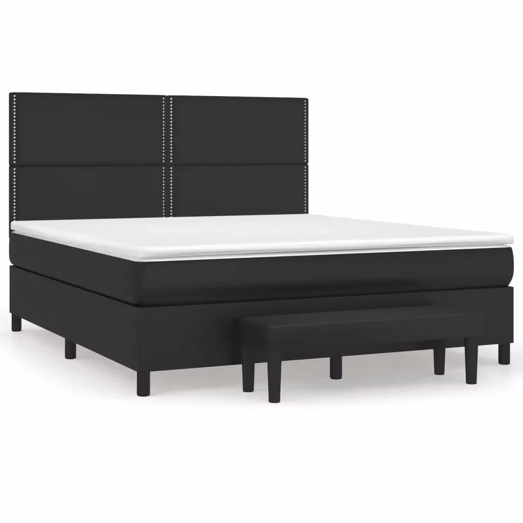 Letto con Giroletto a Molle e Materasso Ibrido vidaXL in Similpelle Nero e Bianco L/P/H: 200 x 180 x 128 cm – 2