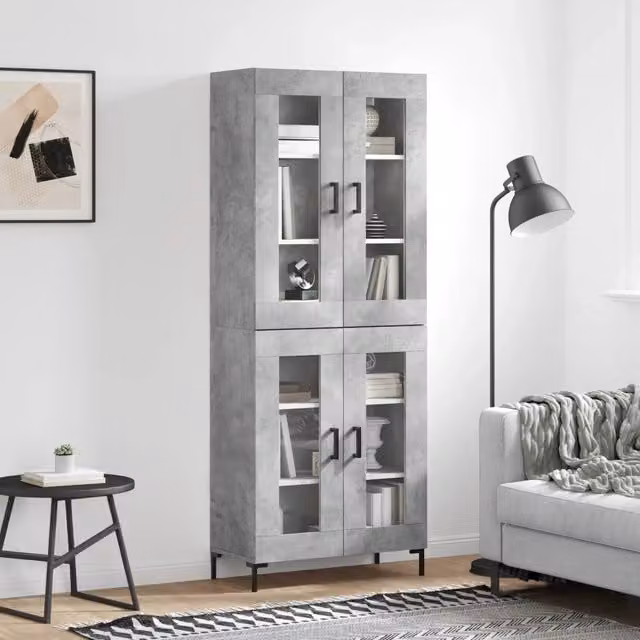Credenza moderna vidaXL in legno, vetro e metallo, colore grigio, L: 69,5 cm, P: 34 cm, H: 180 cm
