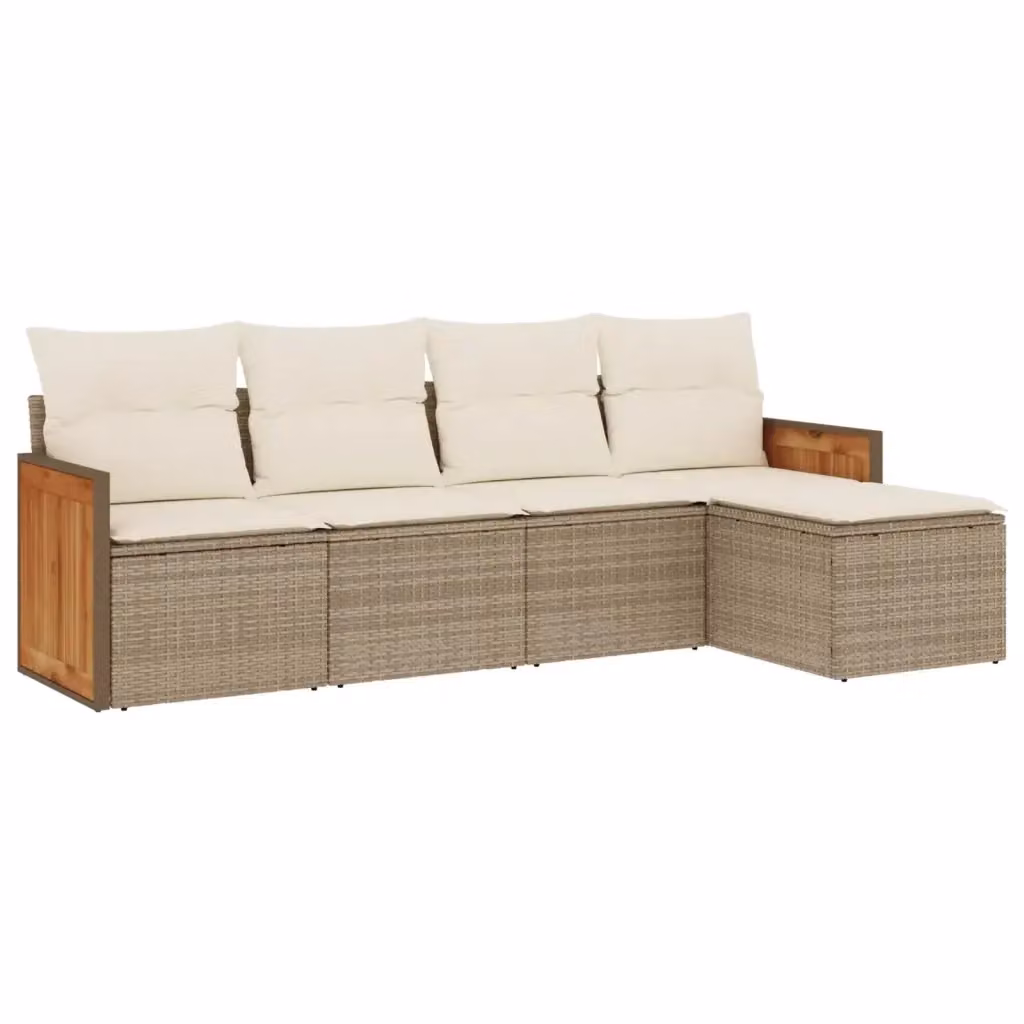 Set Divano da Giardino a L vidaXL in Polyrattan Beige con 5 Cuscini e Ottoman – 2
