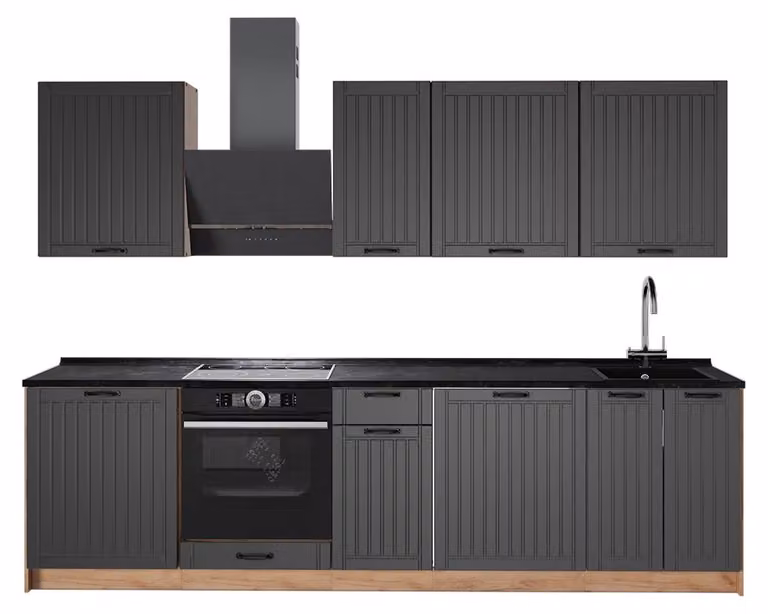 Cucina componibile Vicco Fame-Line Grigio scuro/Rovere dorato 280 cm, PL Antracite, Model 64192
