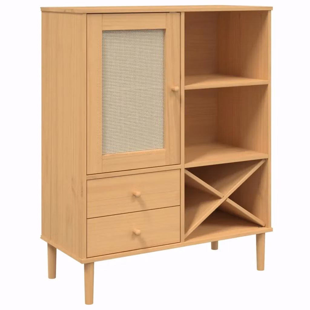 Credenza SENJA vidaXL in legno di pino massello e rattan, colore marrone, L 90 cm, P 40 cm, H 112 cm – 2
