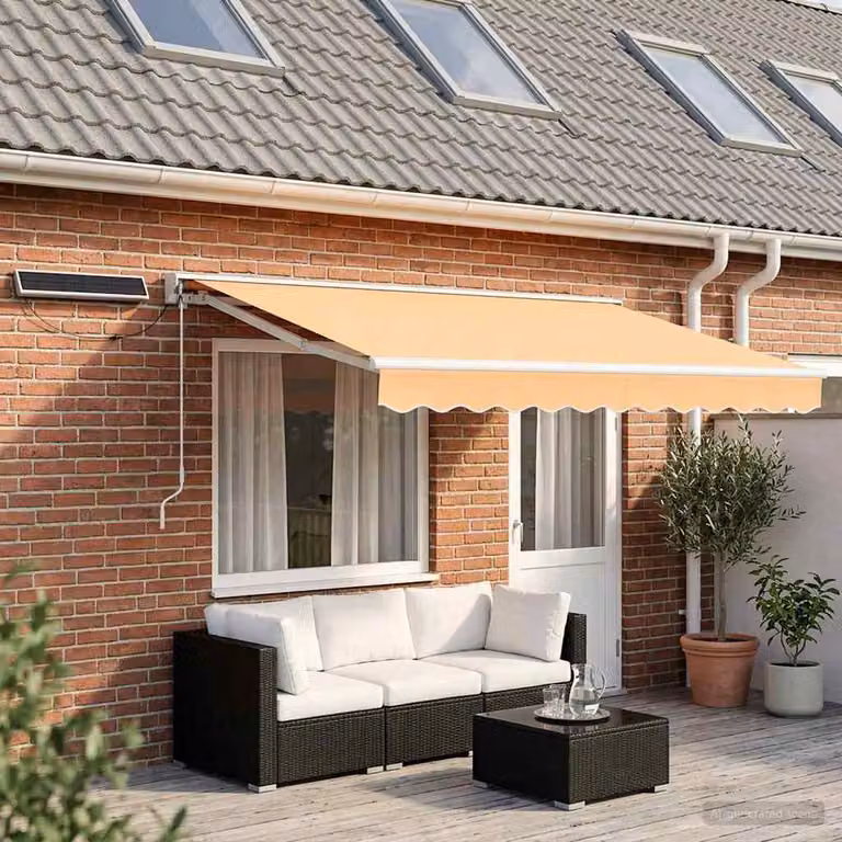 Tettuccio elettrico retrattile vidaXL in sabbia con struttura in alluminio e copertura in poliestere, L: 4 m x P: 3,5 m