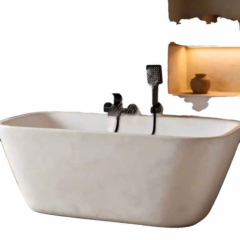 Rubinetto da vasca a parete, lunghezza totale 21 cm, larghezza dell'uscita dell'acqua 6,2 cm, lunghezza del tubo flessibile 1,5 m, distanza tra le viti di montaggio 13,5-15,5 cm, comando tramite maniglia e pulsante