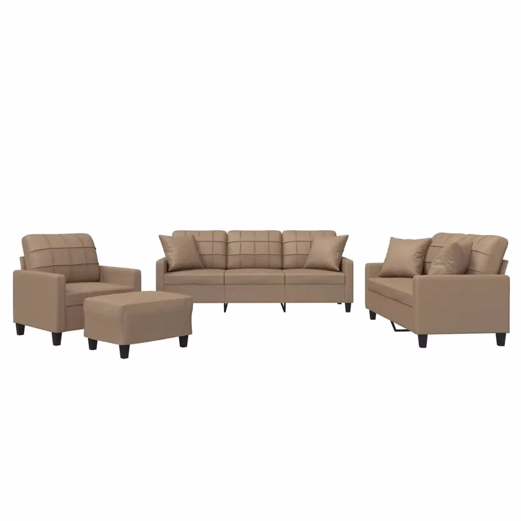 Set di divani moderno vidaXL in similpelle beige composto da divano a 3 posti, divano a 2 posti, pouf e cuscini per il tuo soggiorno – 2
