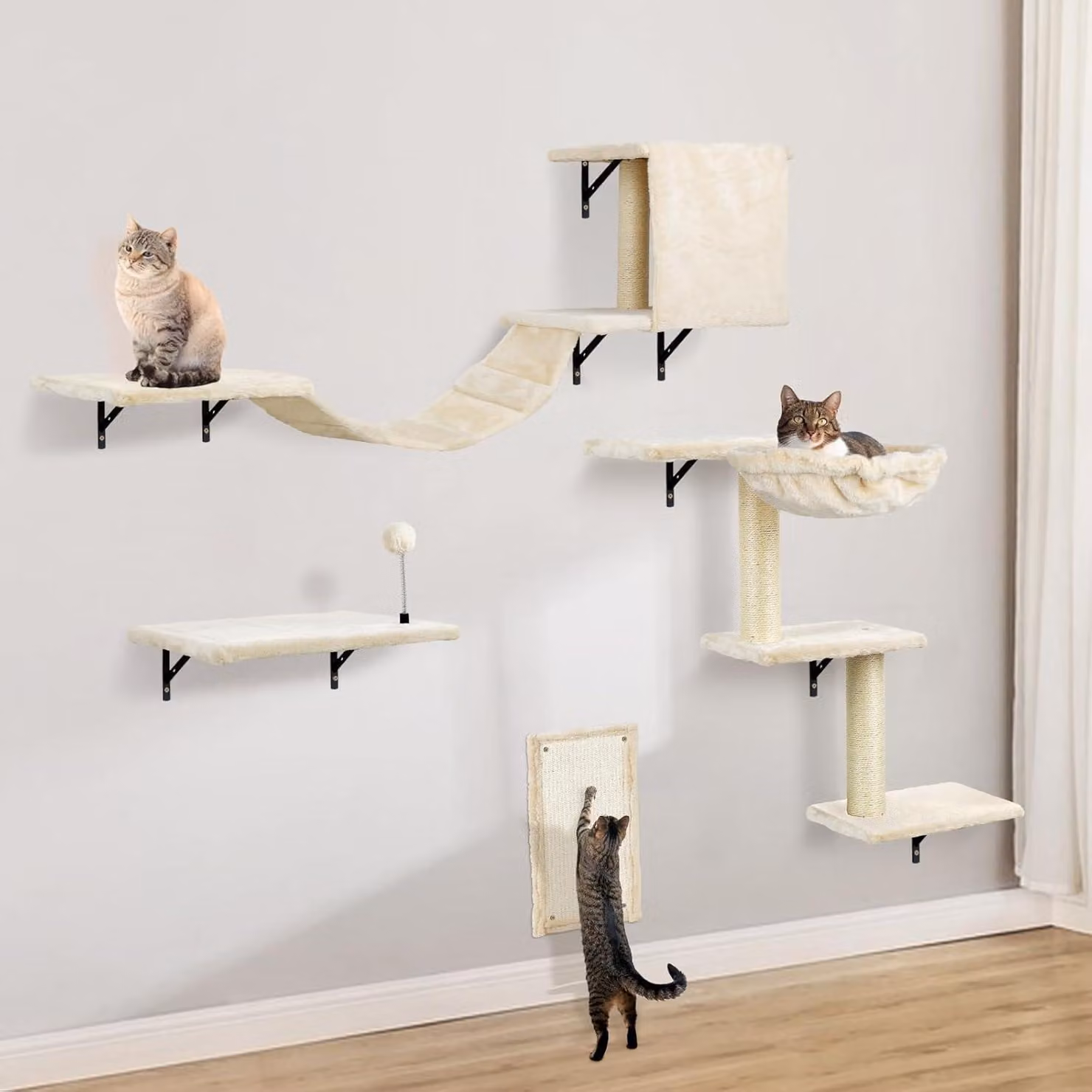 Set da parete per gatti - Beige - Legno - 4 pezzi