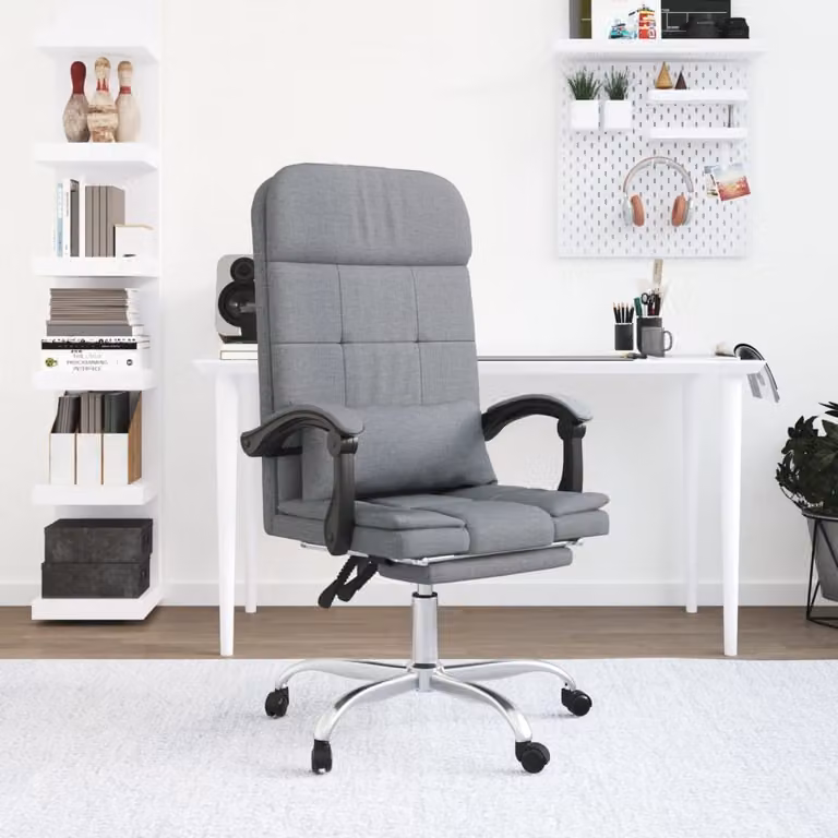 The Living Store Sedia da ufficio con funzione massaggio Tessuto grigio chiaro