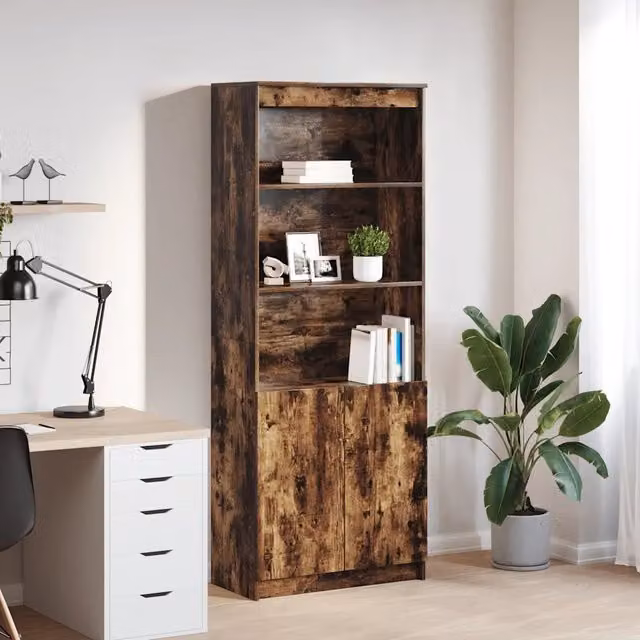 Credenza moderna vidaXL in legno rovere marrone con ante a battente e ripiani interni, sospesa, L: 70 cm, P: 35 cm, H: 180 cm – 1