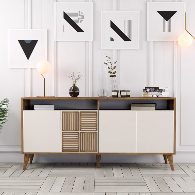 Skye Decor, Milan 160 - Noce, Crema, Consolle, Noce, 100 % PANNELLI DI PARTICELLE RIVESTITI IN MELAMMINA, 160 x 35 x 78 cm