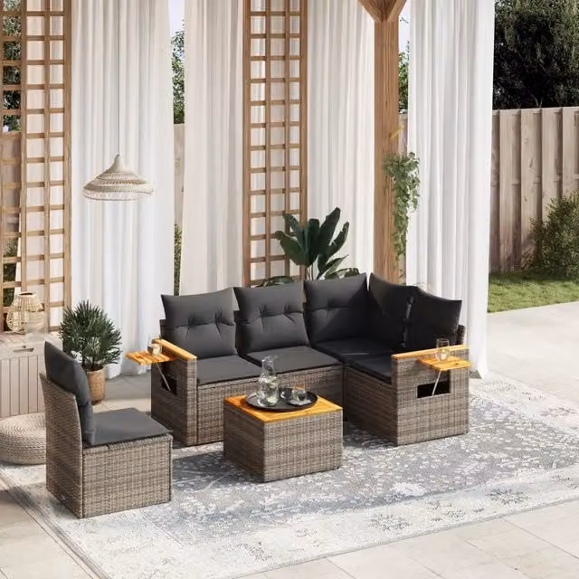 Set Divano da Giardino 6 pz con Cuscini Grigio in Polyrattan 3259225