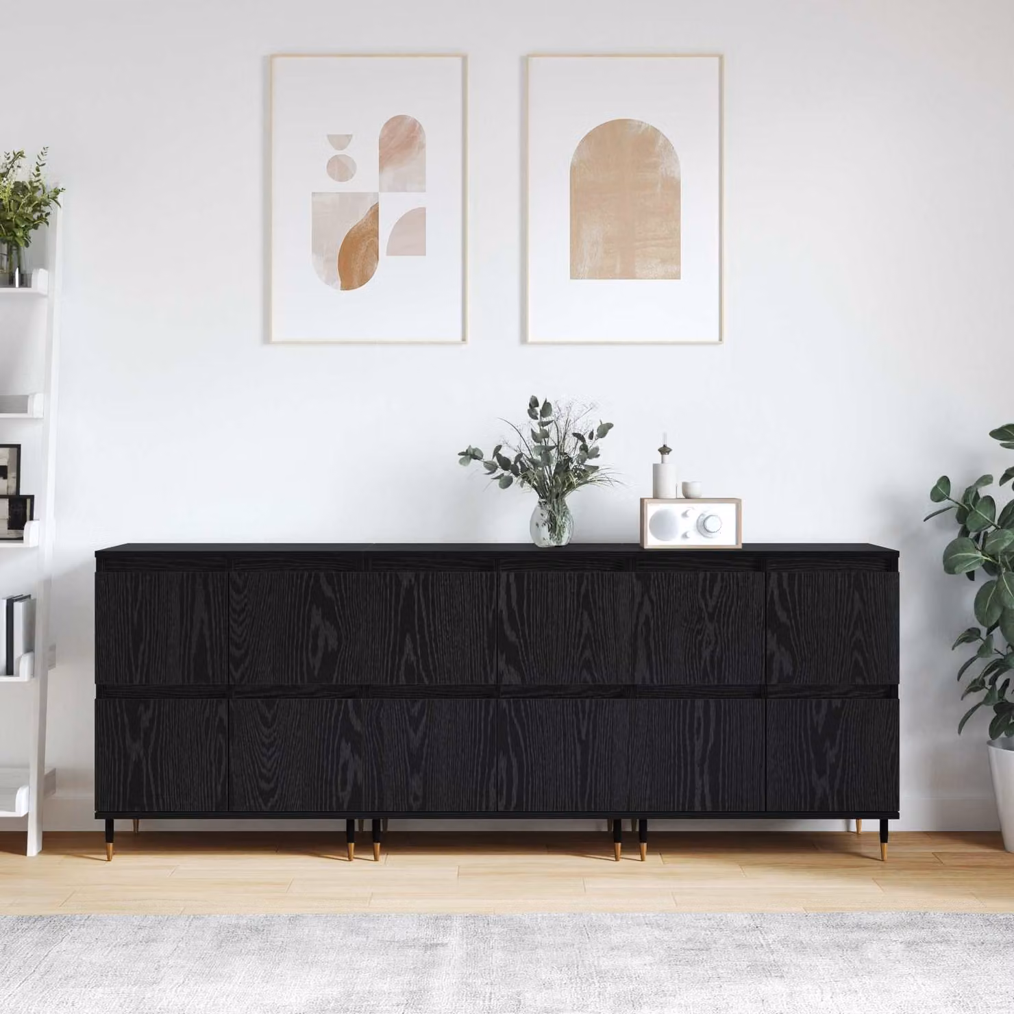 Armadio moderno vidaXL in legno 3 pezzi Rovere Nero L: 60 cm, P: 35 cm, H: 70 cm – 1