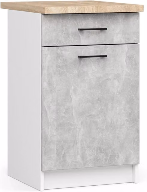 Mobile cucina modulare AKORD OLIWIA Bianco con piano in Cemento, 1 anta e 1 cassetto, L: 50 cm, P: 46 cm, H: 85 cm