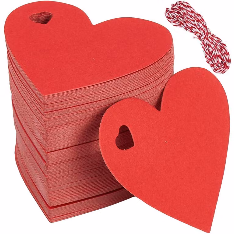 20 ciondoli a forma di cuore rossi in carta, con cordoncino di juta, dimensioni 6x6,5 cm