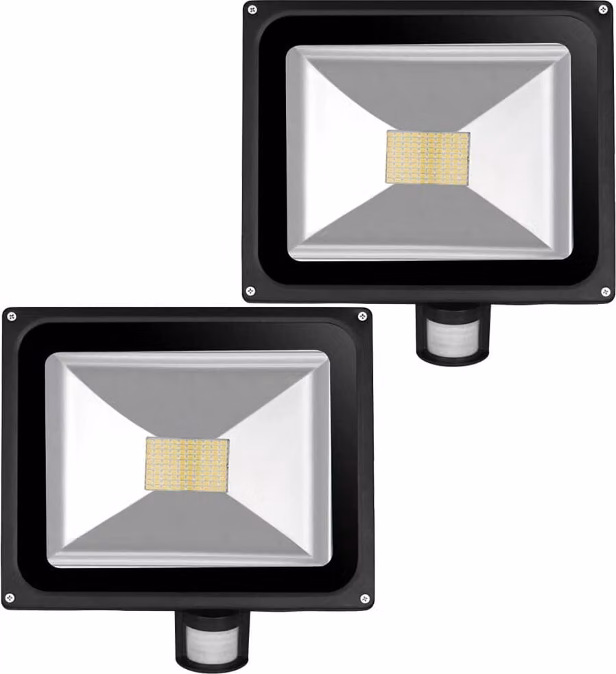Greenmigo 2x 80W Proiettore SMD bianco caldo con sensore di movimento, corpo in alluminio nero, lampada LED impermeabile IP65, applique, illuminazione diffusa, illuminazione da esterno, lampada da giardino a LED, faretto da esterno