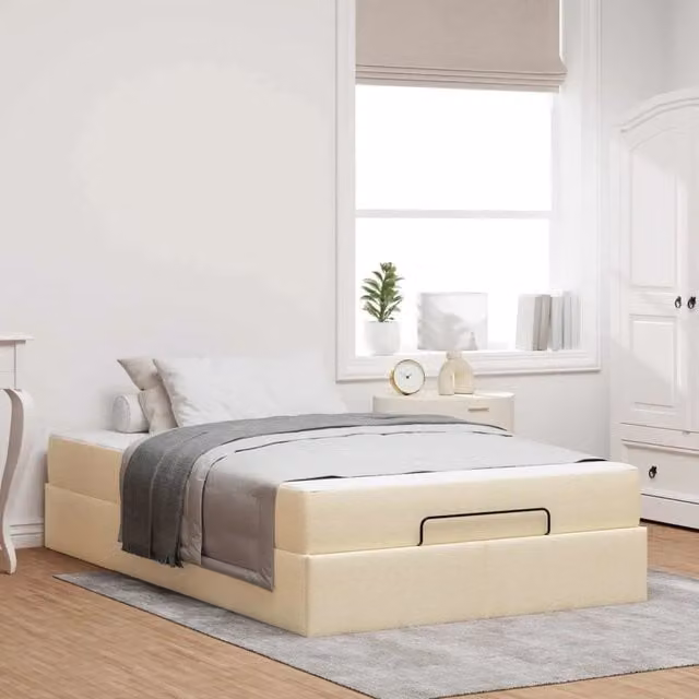 Letto con struttura imbottita e materasso in schiuma vidaXL, colore beige, L/P/H: 200 x 120 x 43,5 cm