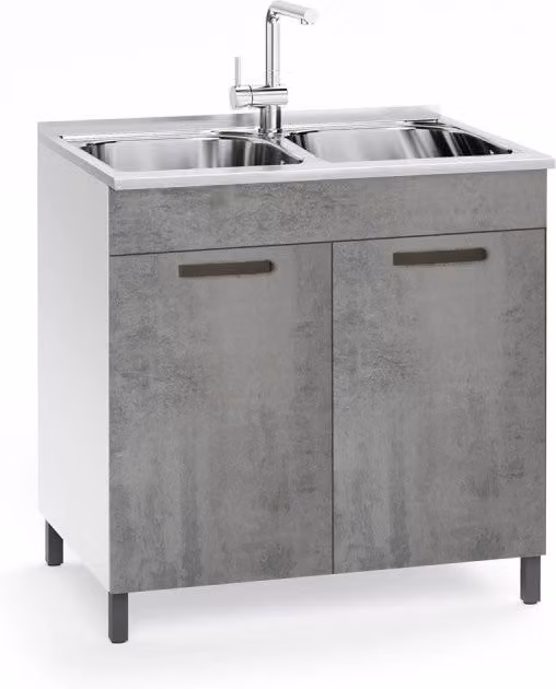 Sottolavello 2 ante 80 cm con lavello due vasche incluso colore cemento
