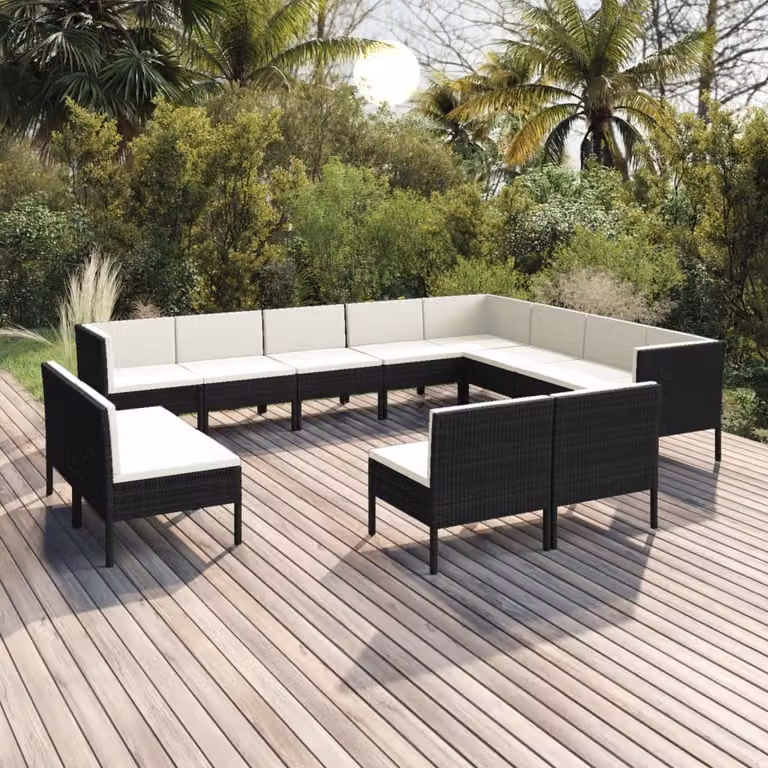Maison Exclusive - Set da giardino 12 pezzi con cuscini in polyrattan nero