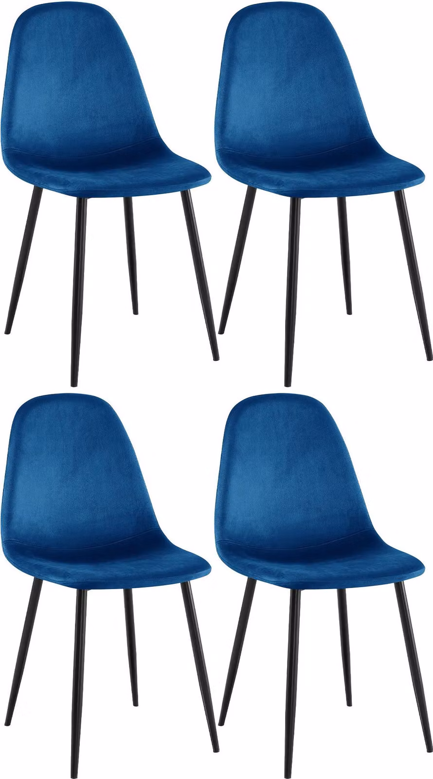 Set di 4 sedie da pranzo CLP Napier imbottite, portata massima 150 kg, blu, materiale: velluto