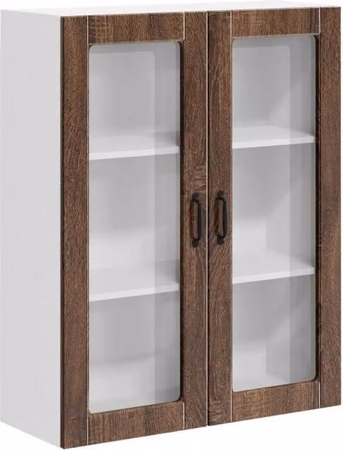 Pensile da cucina LUCCA in legno e vetro con ante in vetro, colore marrone, L 80 cm x P 31 cm x H 100 cm
