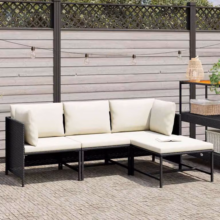 vidaXL Set Divani da Giardino 4 pz con Cuscini in Polyrattan Nero