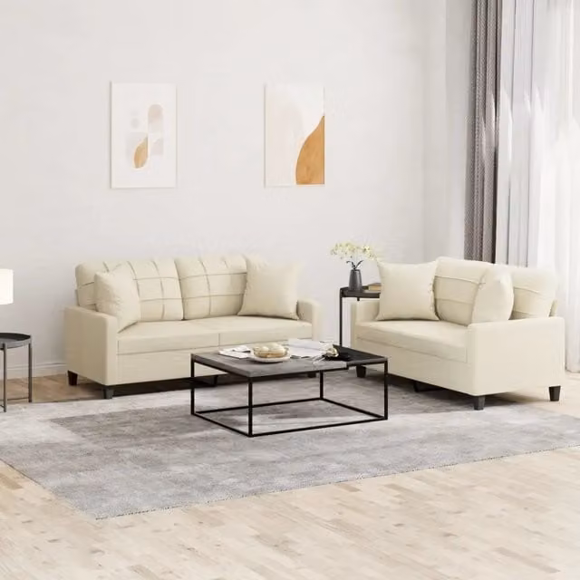 Set di 2 divani vidaXL in similpelle beige con cuscini per soggiorno in stile moderno