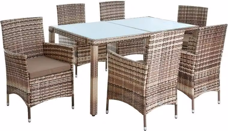 Gruppo di sedute in polyrattan set da pranzo set di mobili da giardino 6 pers. set da giardino beige-marrone