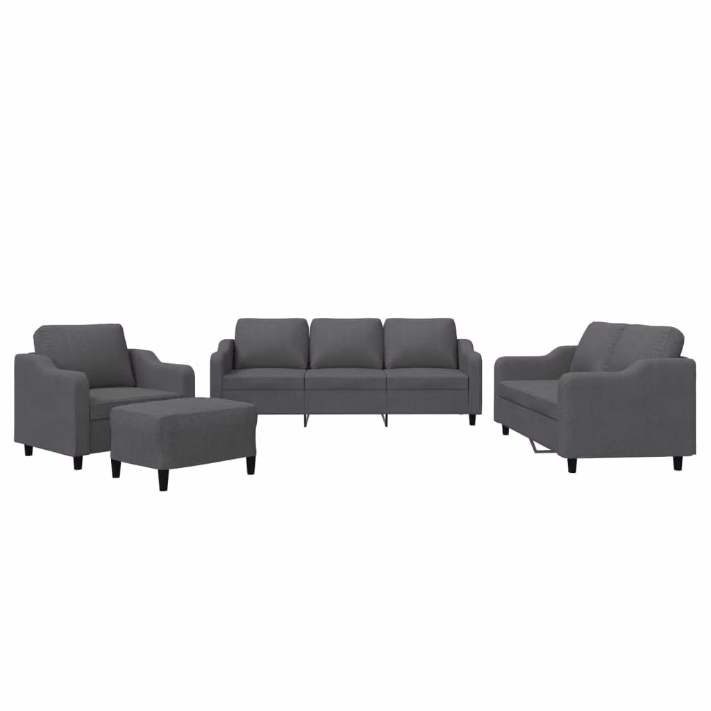 Set di Divani 4 pz con Cuscini Grigio Scuro in Tessuto