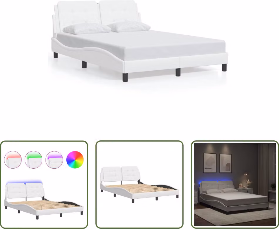 The Living Store Struttura letto con LED bianco 140x190 cm in ecopelle