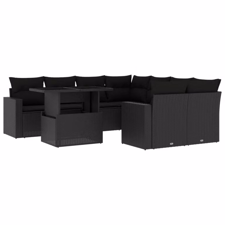 Set Divani da Giardino 9 pz con Cuscini Nero in Polyrattan