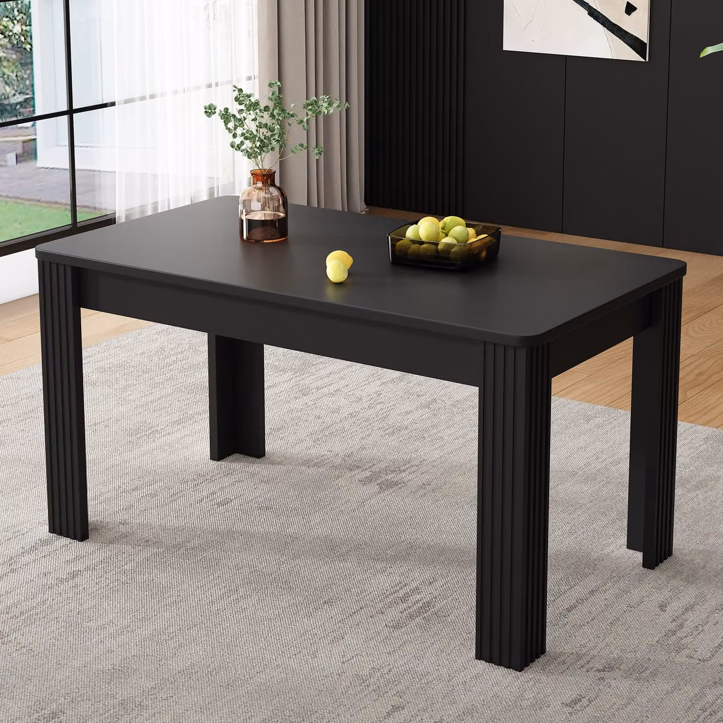 Tavolo per sala da pranzo rettangolare Flieks, tavolo da pranzo, tavolo da cucina con gambe in legno, tavolo per sala da pranzo soggiorno, 117x68x75cm, nero