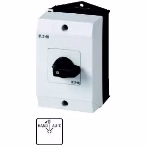 Commutatore Eaton, T0, 20 A, montaggio a plafone, 2 moduli, contatti: 4, con funzione a pulsante MANUALE, 45°, a pulsante/con scatto, MANUALE 0-AUTOMATICO, codice articolo 15435 218971
