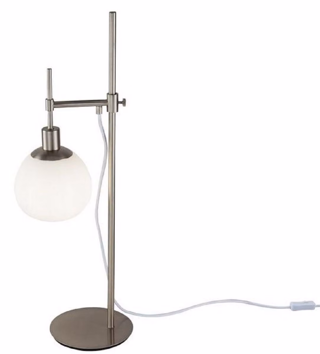 Casa Padrino lampada da tavolo argento / bianco 17 x h. 65 cm - Lampada da tavolo regolabile in altezza con paralume rotondo in vetro satinato