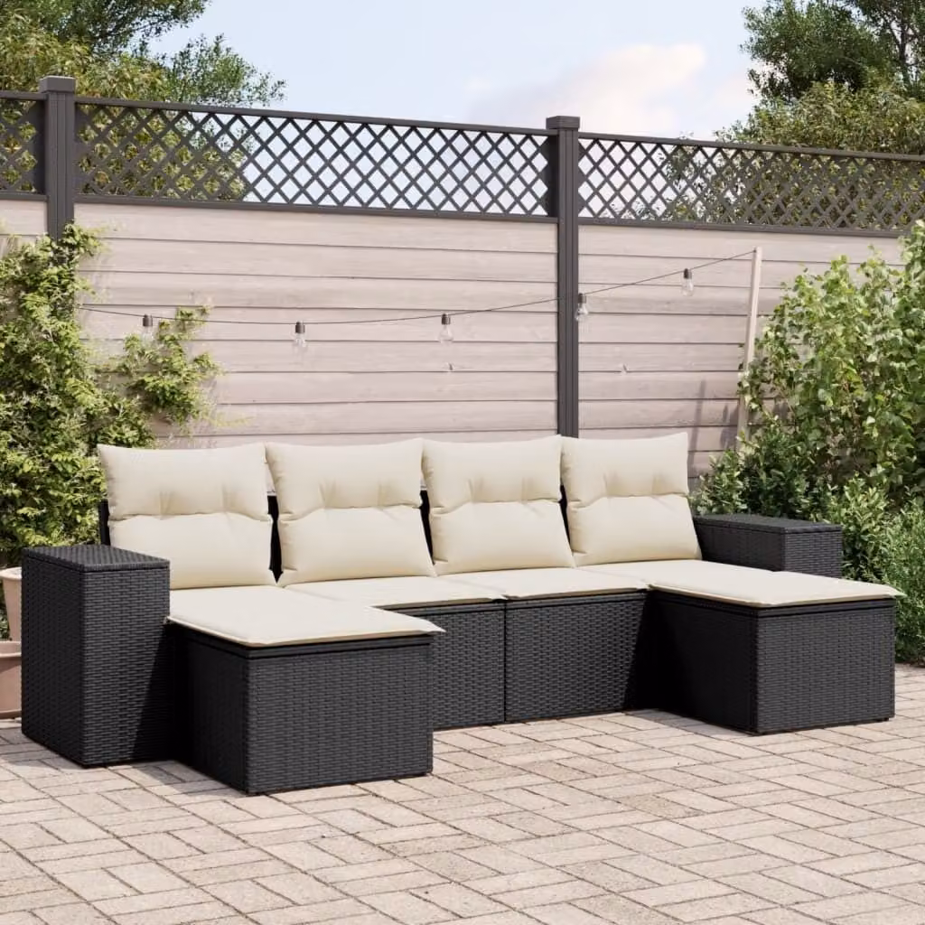 Maison Exclusive - Set Divano da Giardino 6 pz con Cuscini Nero in Polyrattan