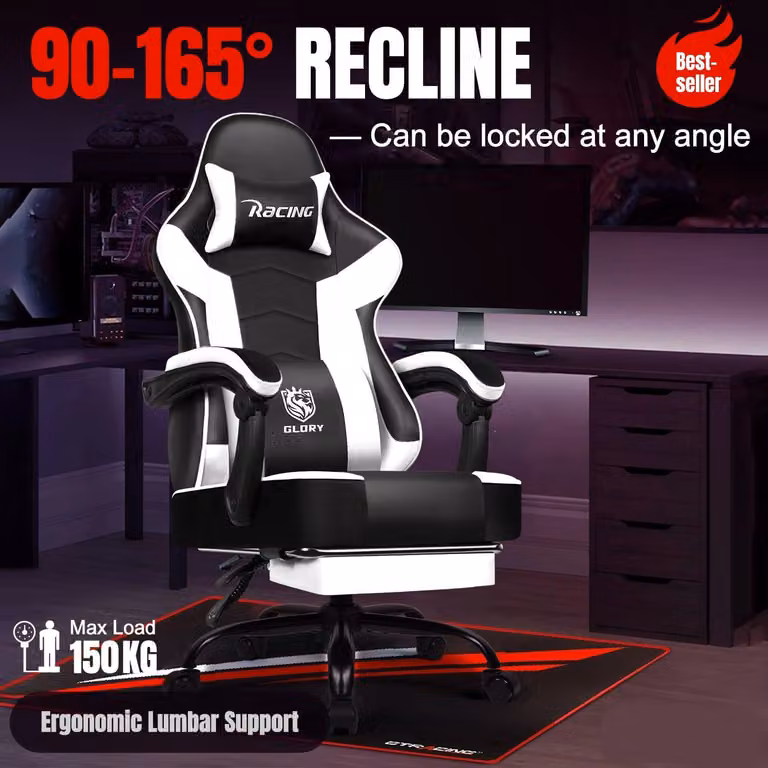 Sedia da gaming - Sedia per videogiochi - Sedia da ufficio - Sedia girevole - Sedia ergonomica - Con poggiapiedi