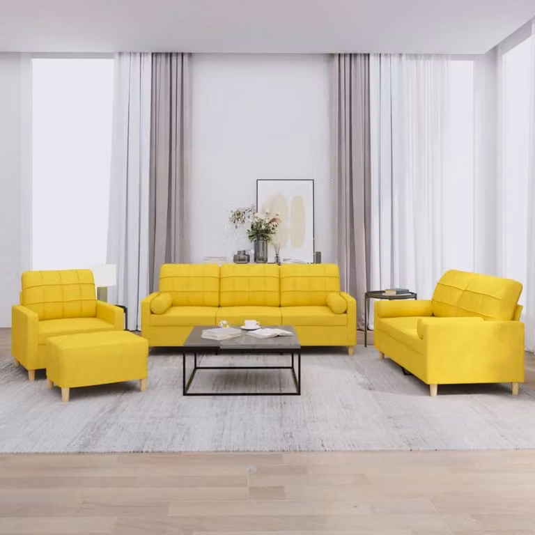 Maison Exclusive - Set divano 4 pezzi con cuscini in tessuto giallo chiaro