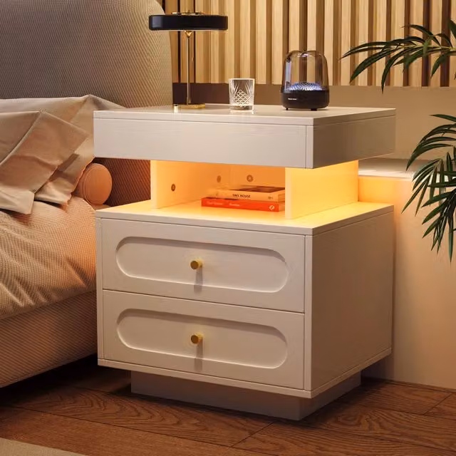 Comodino 100x40x60 cm con illuminazione in pannello truciolare bianco