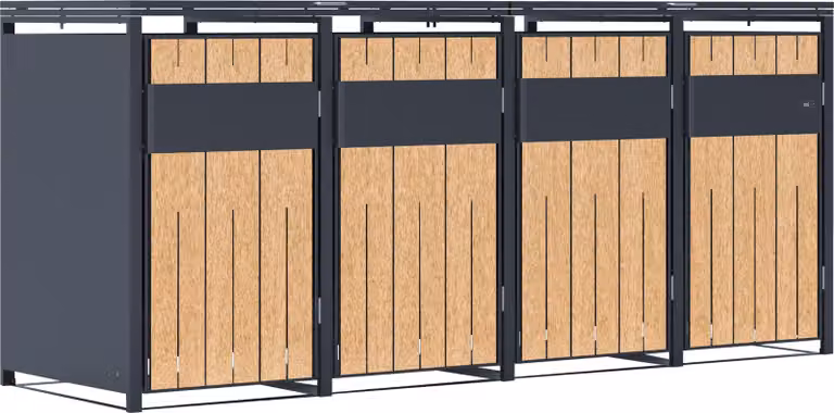 AXI Luke Copribidone Spazzatura in Metallo Antracite/Effetto Legno - Copri Bidone Spazzatura 4 contenitori - Max. 240L - Copribidone Spazzatura Esterno con eccellente ventilazione