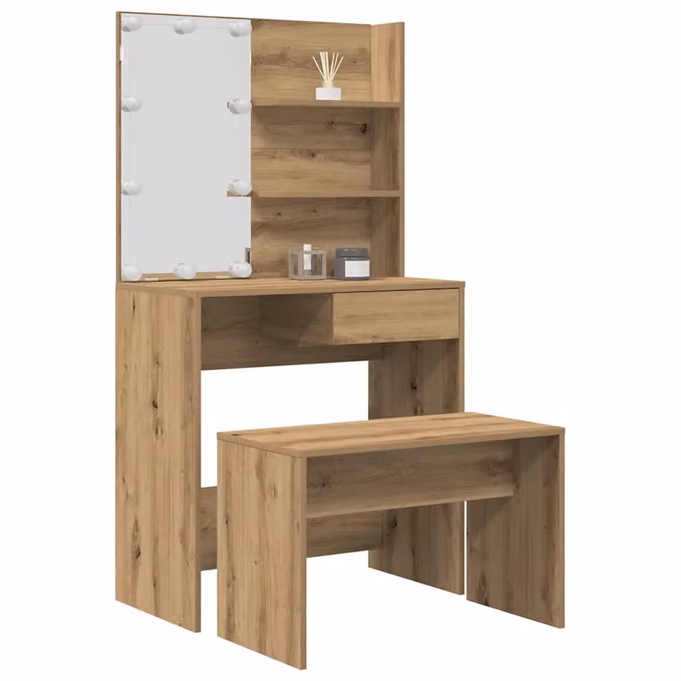 Set Toeletta con LED vidaXL in Legno Multistrato Rovere Marrone